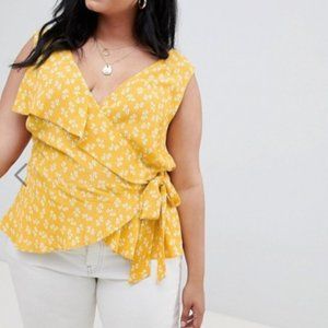 ASOS Curve - Yellow Floral Wrap Top
